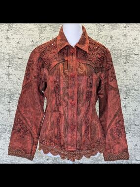 Vintage Flashback Boho Grunge Embroidered Jacket Rust Size Small
